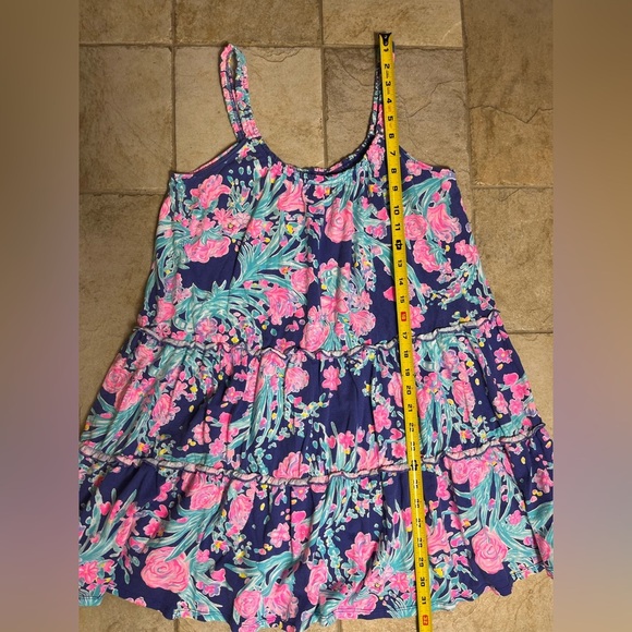 Lilly Pulitzer Floral Cotton Tiered Mini Dress S Bright Pink Blue Sundress - Picture 10 of 12